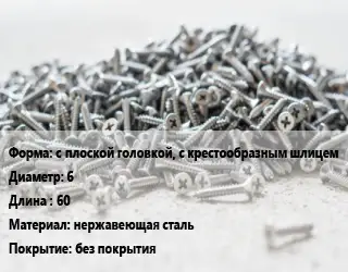 Шуруп с плоской головкой, с крестообразным шлицем 6х60 нержавеющая сталь без покрытия